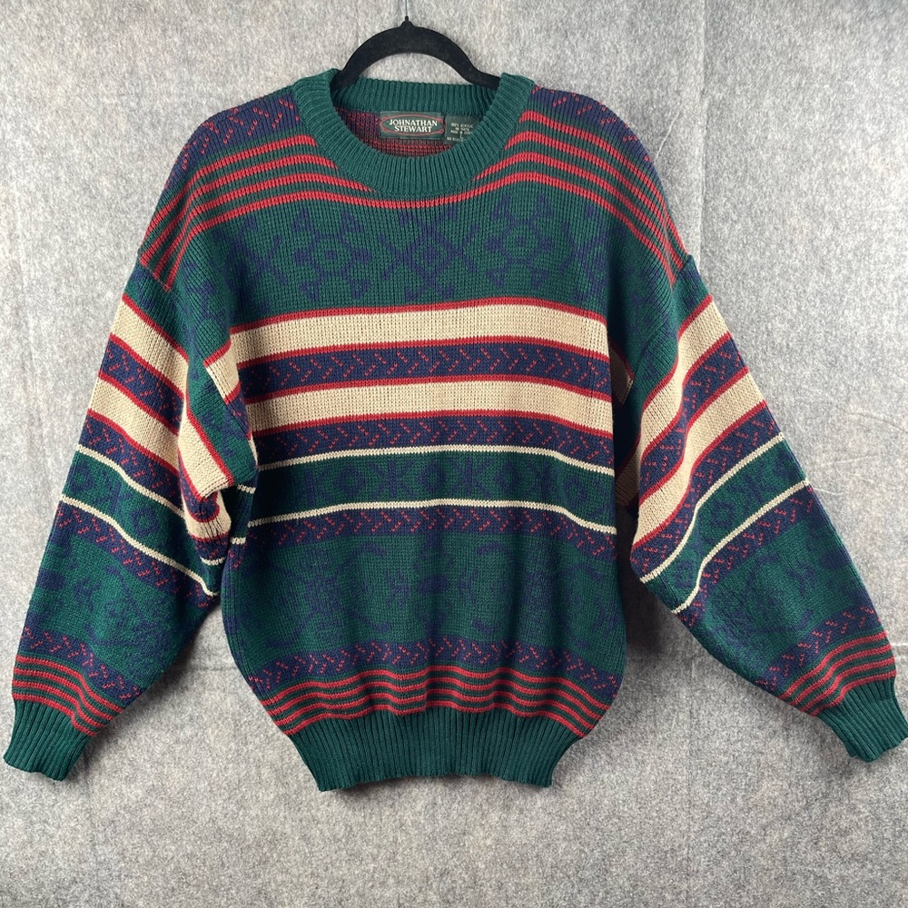 Vintage‎ Johnathan Stewart Mens Size Large Grandpacore knit sweater multicolor